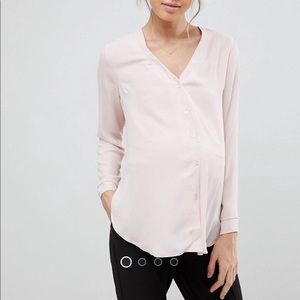 ASOS maternity button up pink Vneck top- US6